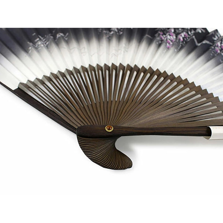 Folding Hand Fan for Lady's, Paper Fabric ,Bamboo Frame,Deep navy & Off white base, elegant wisteria design