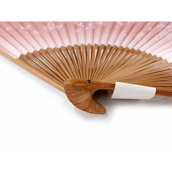 Folding Hand Fan for Lady's, Paper Fabric ,Bamboo Frame, Pink base ,cherry blossoms ,flower design