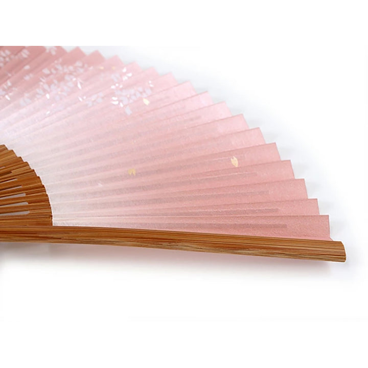 Folding Hand Fan for Lady's, Paper Fabric ,Bamboo Frame, Pink base ,cherry blossoms ,flower design