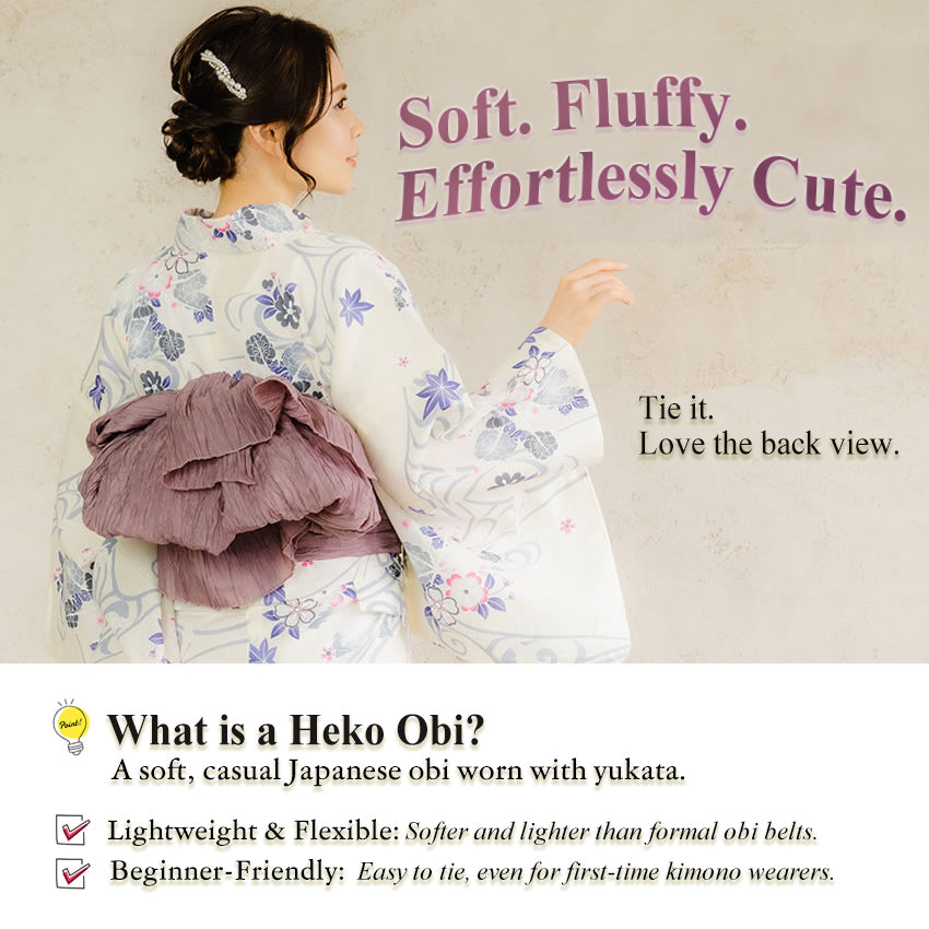 Soft Crinkle Heko Obi Belt for Yukata – Lightweight, Easy-to-Tie Japanese Obi, 13 Colors, Beginner-Friendly Kimono Accessory