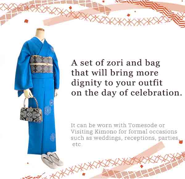 A SET of Formal Zori Sandals and Bag for TEA ceremony