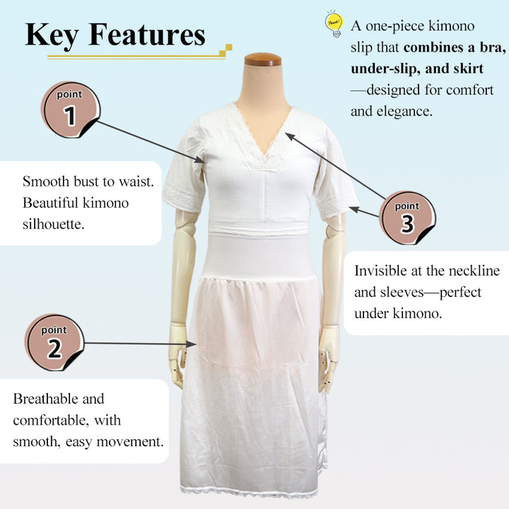Kimono Slip with Built-In bura Support, Breathable Japanese Undergarment, All-Season Shaping Inner Dress for Kimono & Yukata