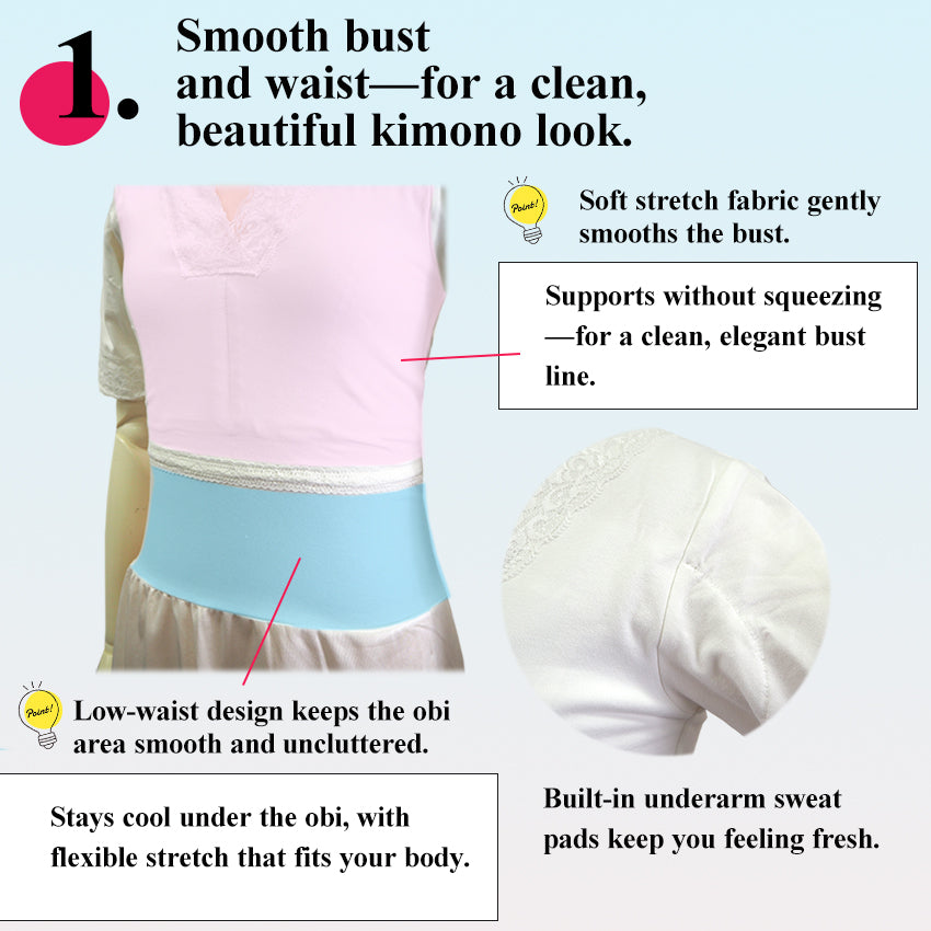 Kimono Slip with Built-In bura Support, Breathable Japanese Undergarment, All-Season Shaping Inner Dress for Kimono & Yukata