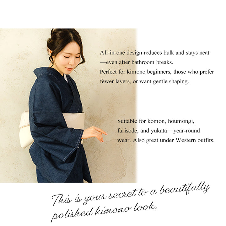 Kimono Slip with Built-In bura Support, Breathable Japanese Undergarment, All-Season Shaping Inner Dress for Kimono & Yukata