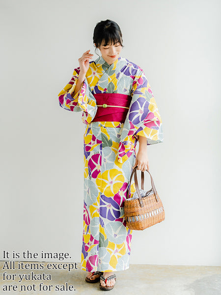 Women's Cotton Yukata, Casual Summer Kimono, Off-white Morning Glory