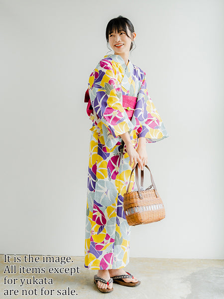 Women's Cotton Yukata, Casual Summer Kimono, Off-white Morning Glory