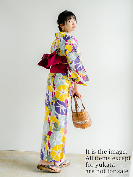 Women's Cotton Yukata, Casual Summer Kimono, Off-white Morning Glory