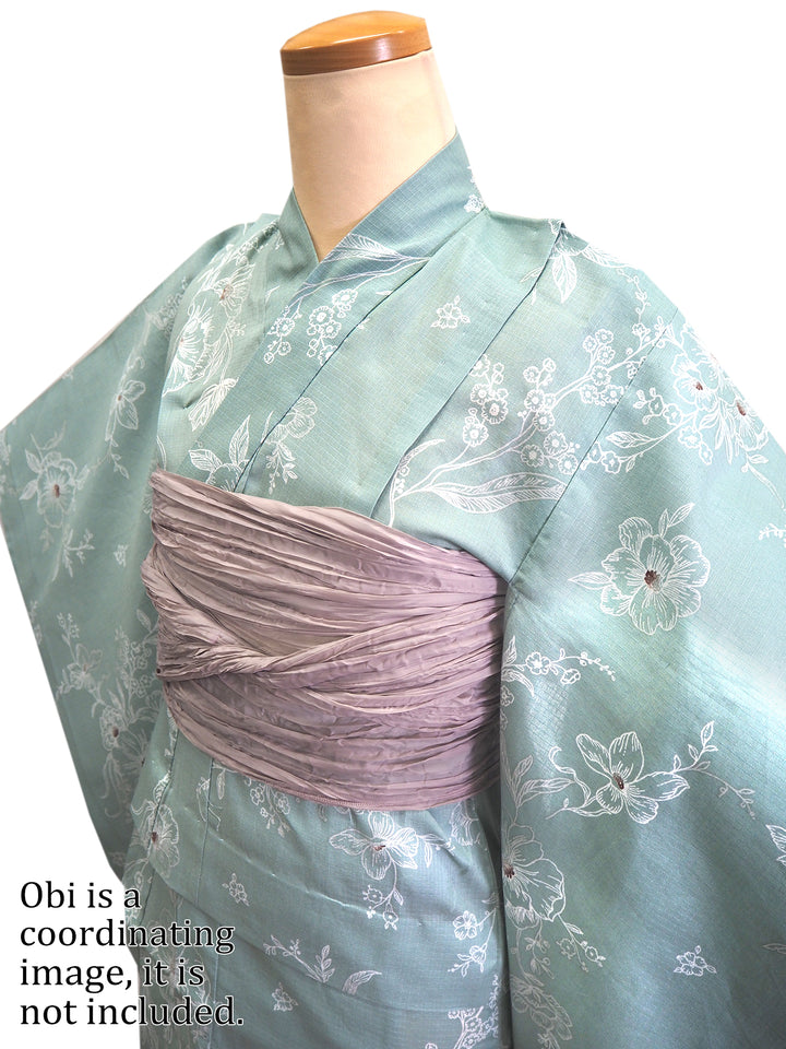 Girl's Cotton Yukata, Casual Summer Kimono, Pale Green Flower