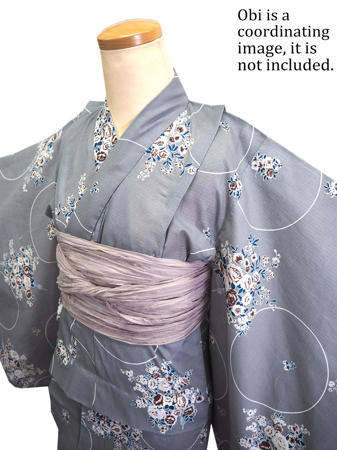 Girl's Cotton Yukata, Casual Summer Kimono, Gray Roses