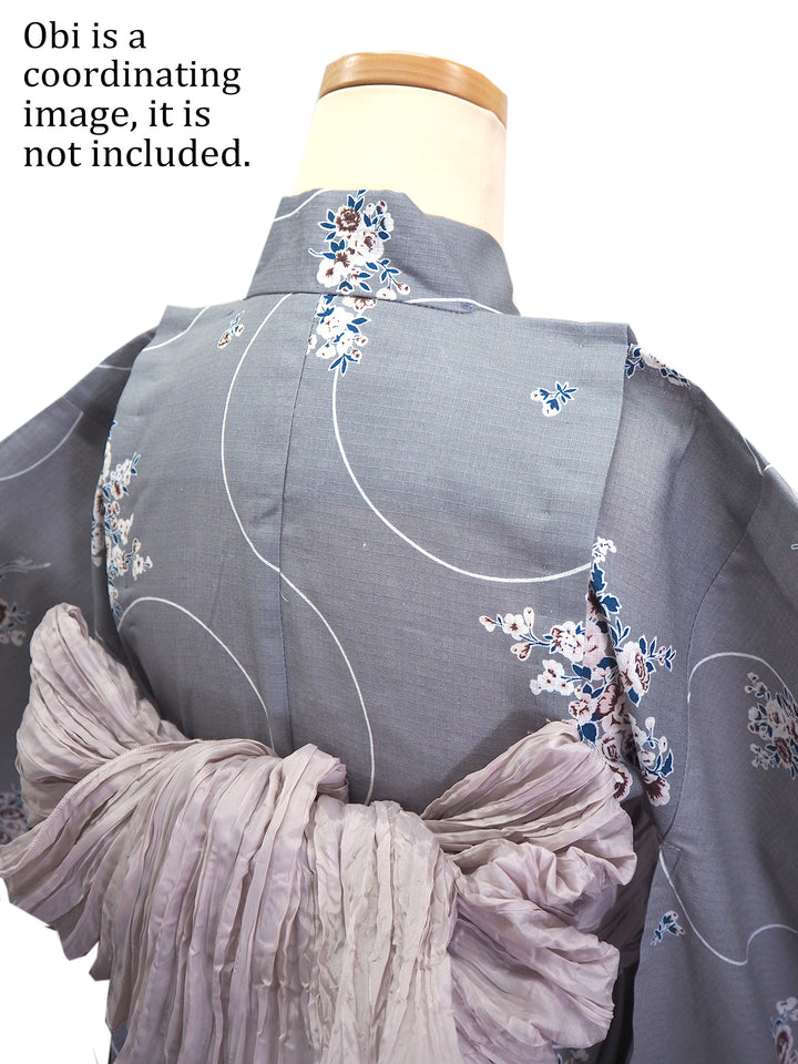 Girl's Cotton Yukata, Casual Summer Kimono, Gray Roses