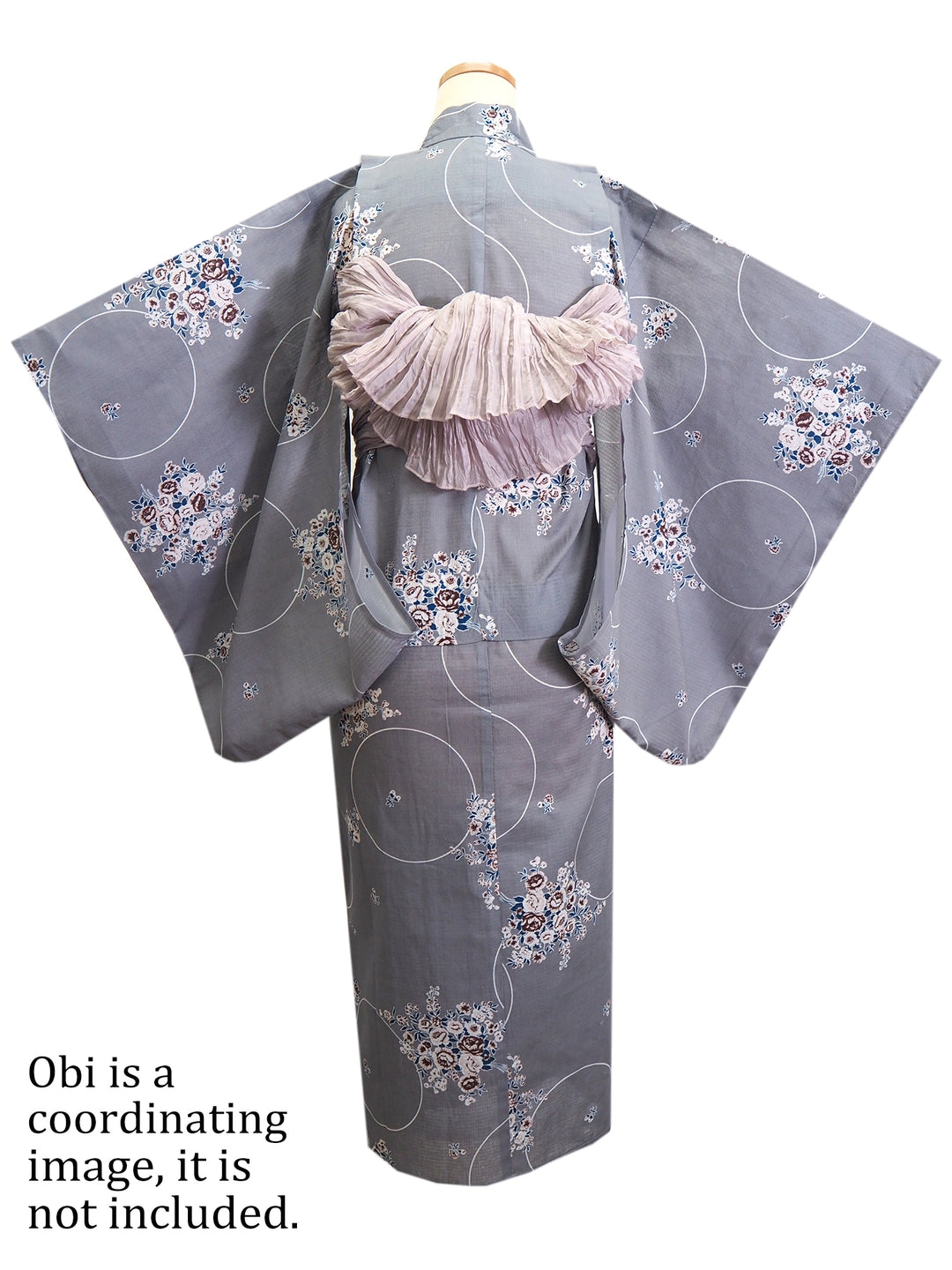 Girl's Cotton Yukata, Casual Summer Kimono, Gray Roses