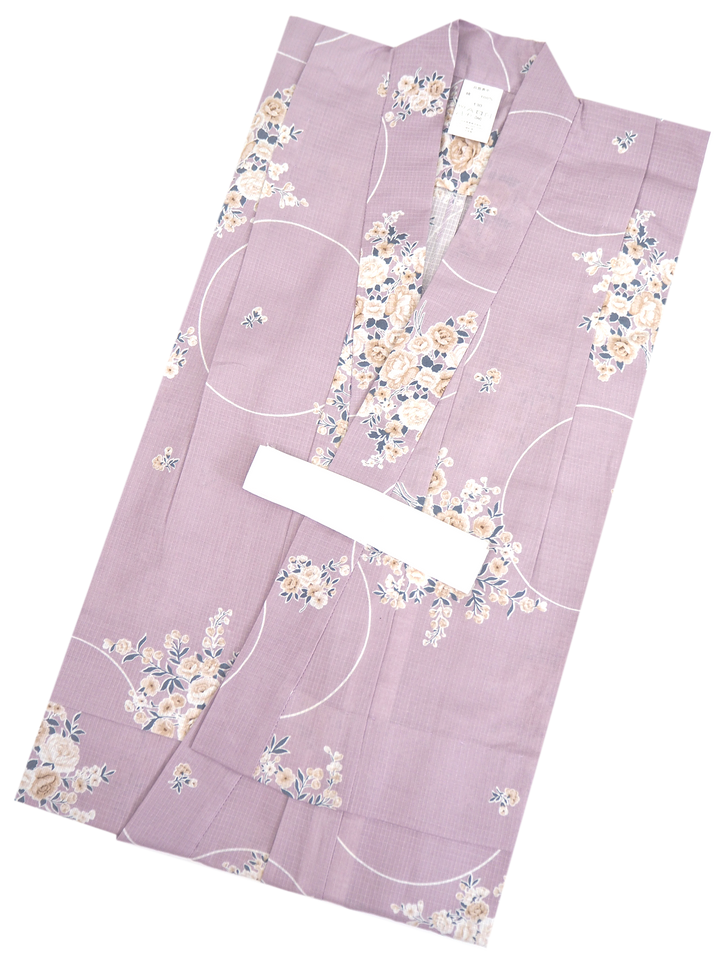 Girl's Cotton Yukata, Casual Summer Kimono, Light Purple Roses