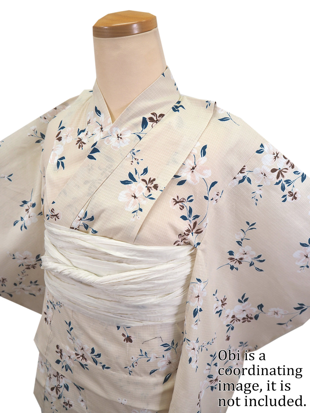 Girl's Cotton Yukata, Casual Summer Kimono, Light Beige Cherry Blossom