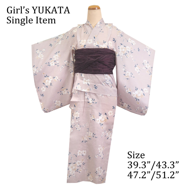 Girl's Cotton Yukata, Casual Summer Kimono, Pale Purple Cherry Blossom