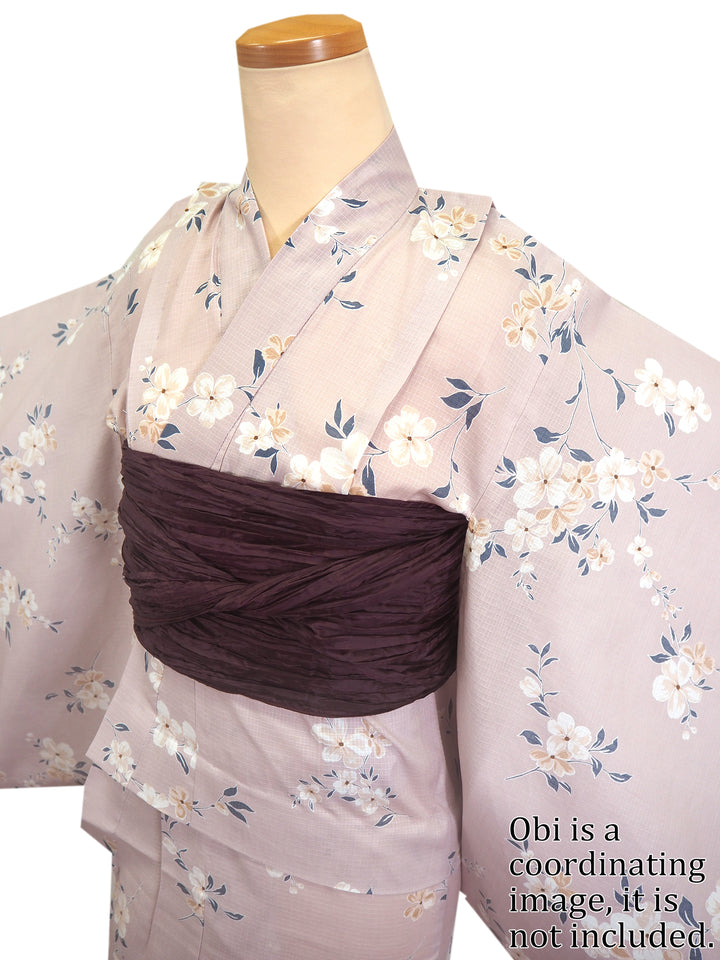 Girl's Cotton Yukata, Casual Summer Kimono, Pale Purple Cherry Blossom