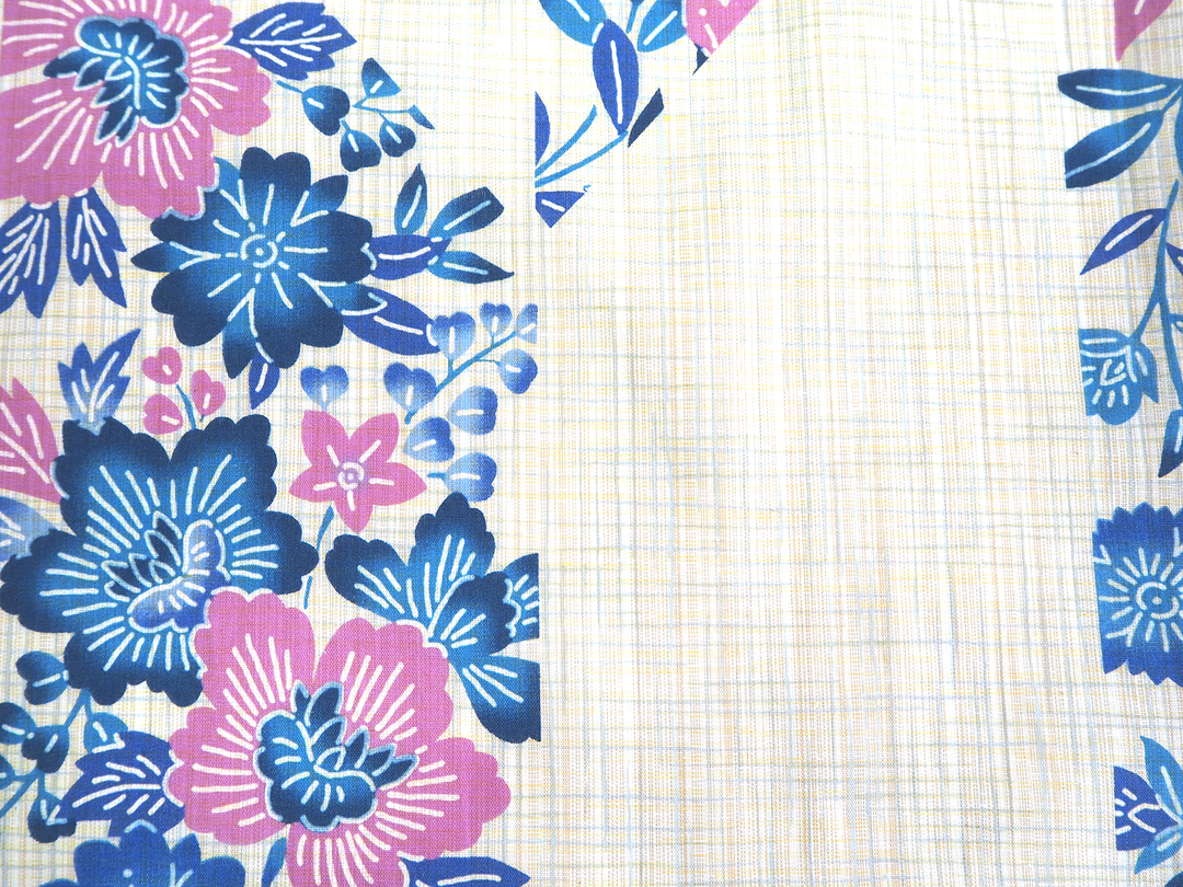 Women's Cotton Yukata, Casual Summer Kimono, Beige, Blue Pink Flower