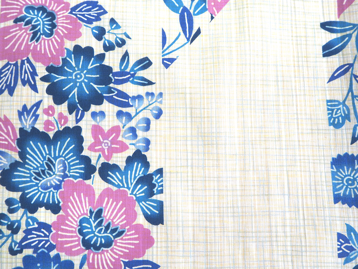 Women's Cotton Yukata, Casual Summer Kimono, Beige, Blue Pink Flower