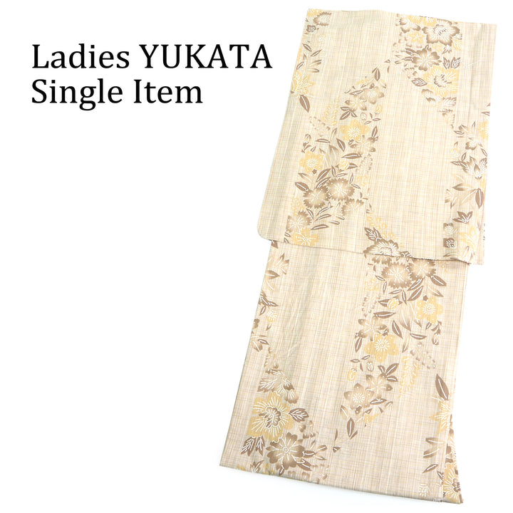 Women's Cotton Yukata, Casual Summer Kimono, Beige Brown Flower