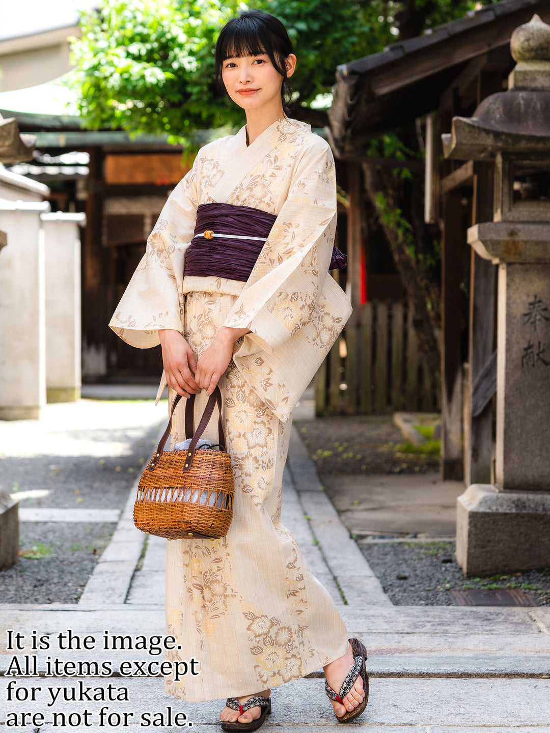 Women's Cotton Yukata, Casual Summer Kimono, Beige Brown Flower