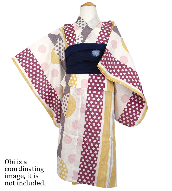 Girl's Cotton Yukata, Casual Summer Kimono, Off-White Dot Pattern