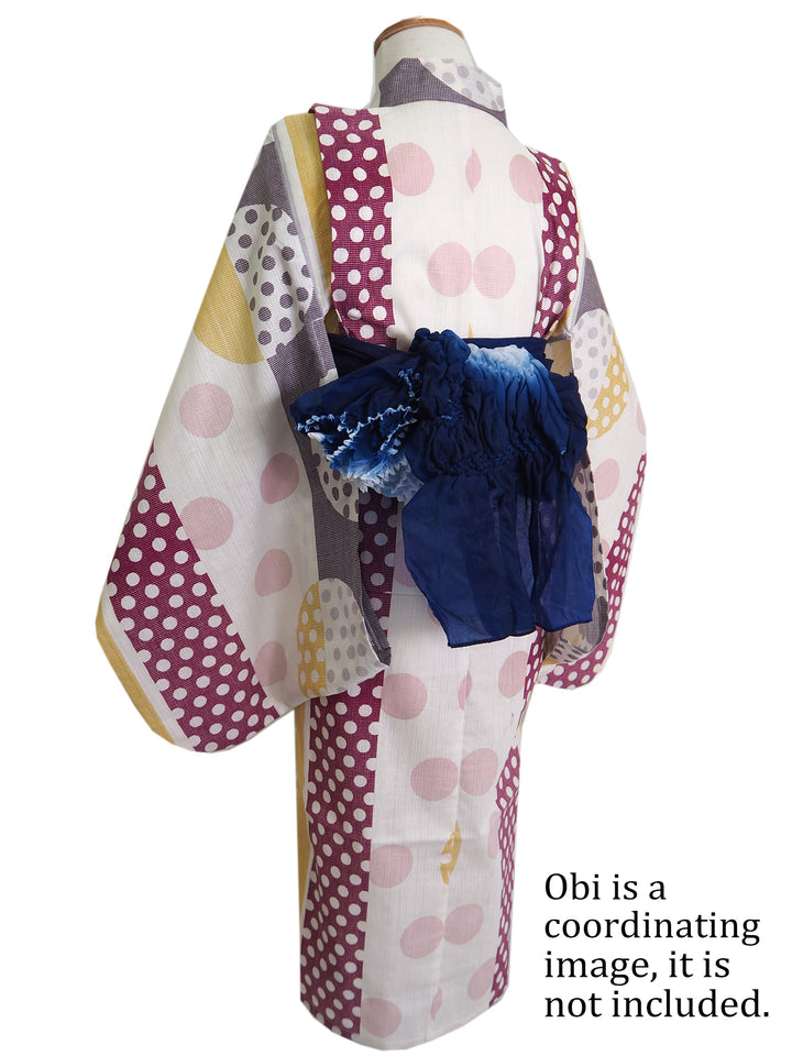 Girl's Cotton Yukata, Casual Summer Kimono, Off-White Dot Pattern