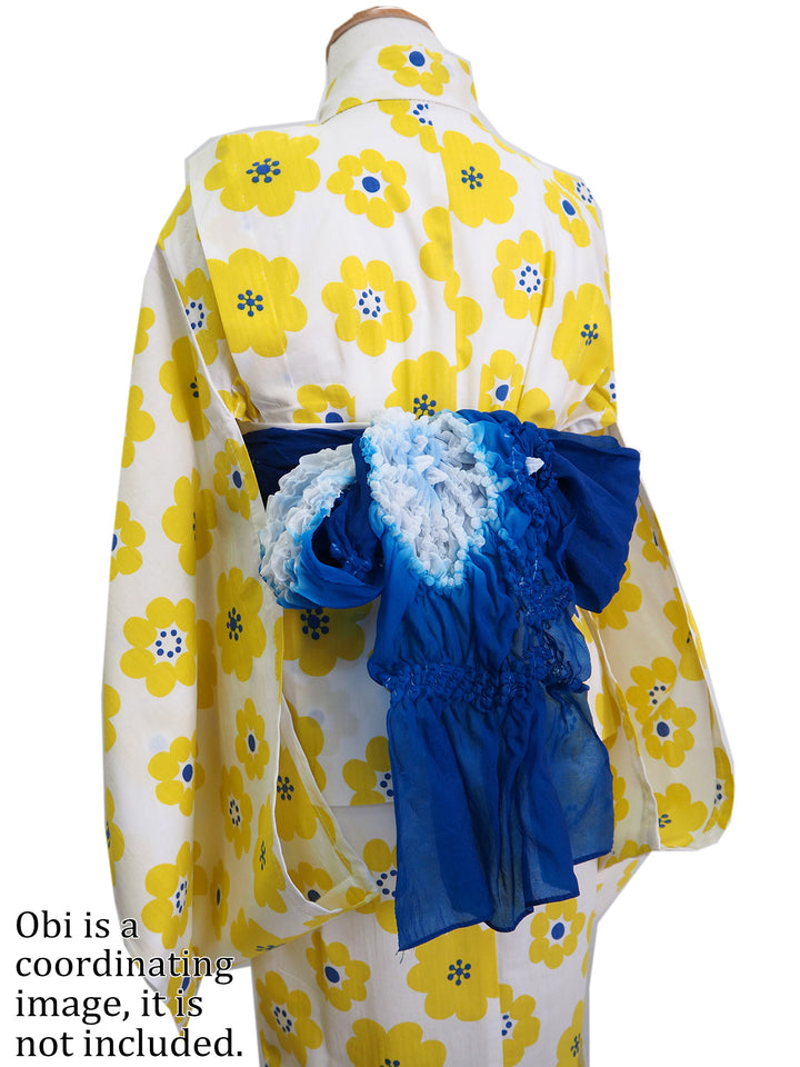 Girl's Cotton Yukata, Casual Summer Kimono, Off-White Flower Design