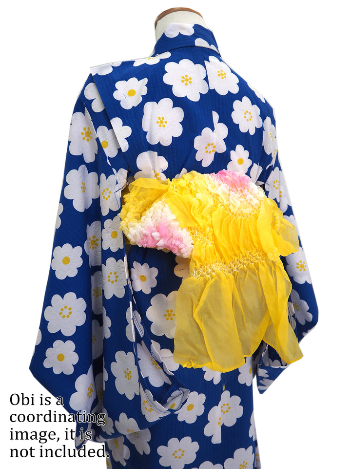 Girl's Cotton Yukata, Casual Summer Kimono, Blue Flower Design