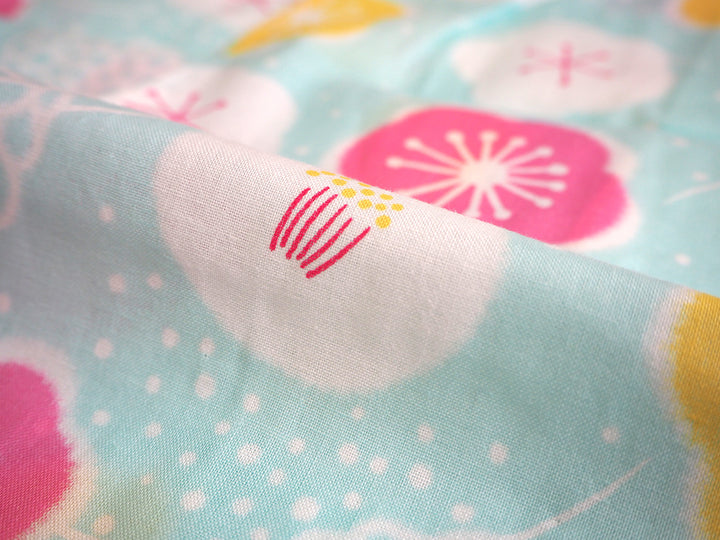 Girl's Cotton Yukata, Casual Summer Kimono, Pale Blue Flower Design