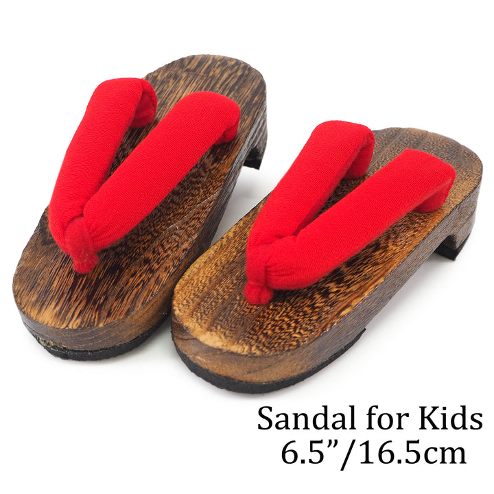 Kids Japanese Kimono Yukata Wooden Geta Sandals, 16-17cm Plain Red