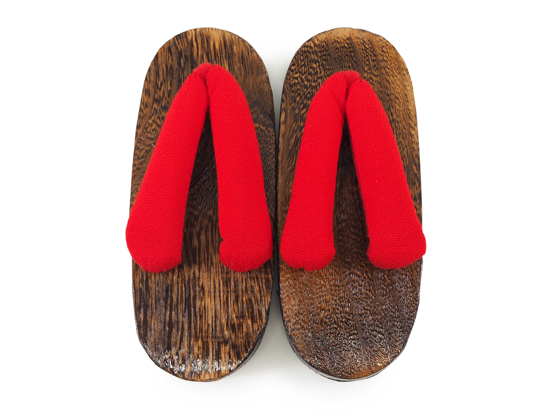 Kids Japanese Kimono Yukata Wooden Geta Sandals, 16-17cm Plain Red