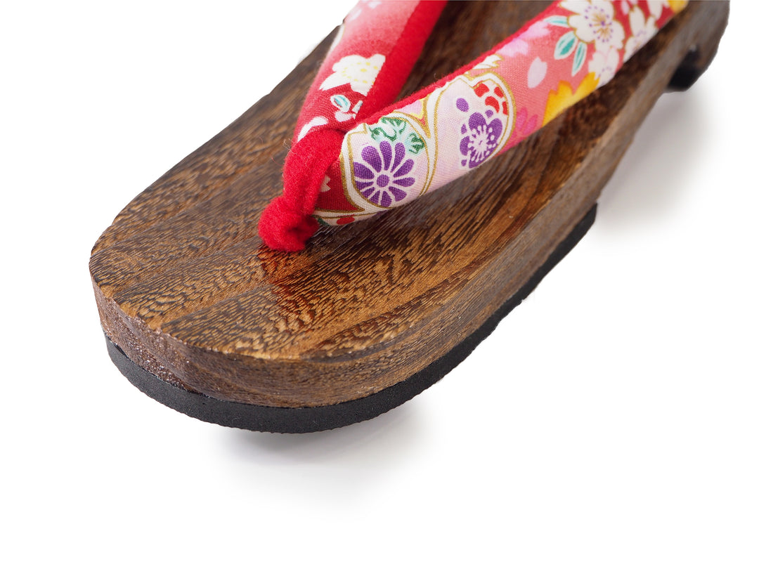 WOMEN'S JAPANESE KIMONO YUKATA WOODEN GETA SANDALS, RED HANAO