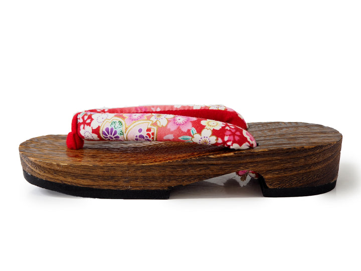 WOMEN'S JAPANESE KIMONO YUKATA WOODEN GETA SANDALS, RED HANAO