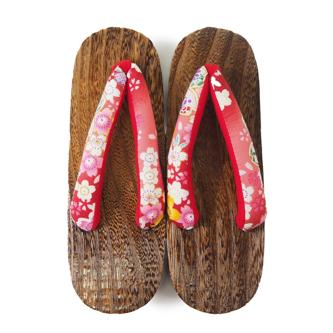 WOMEN'S JAPANESE KIMONO YUKATA WOODEN GETA SANDALS, RED HANAO