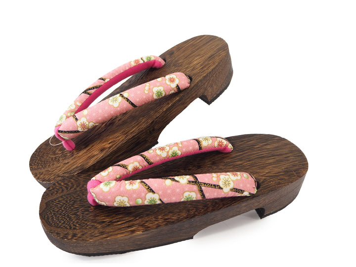 WOMEN'S JAPANESE KIMONO YUKATA WOODEN GETA SANDALS, PINK HANAO