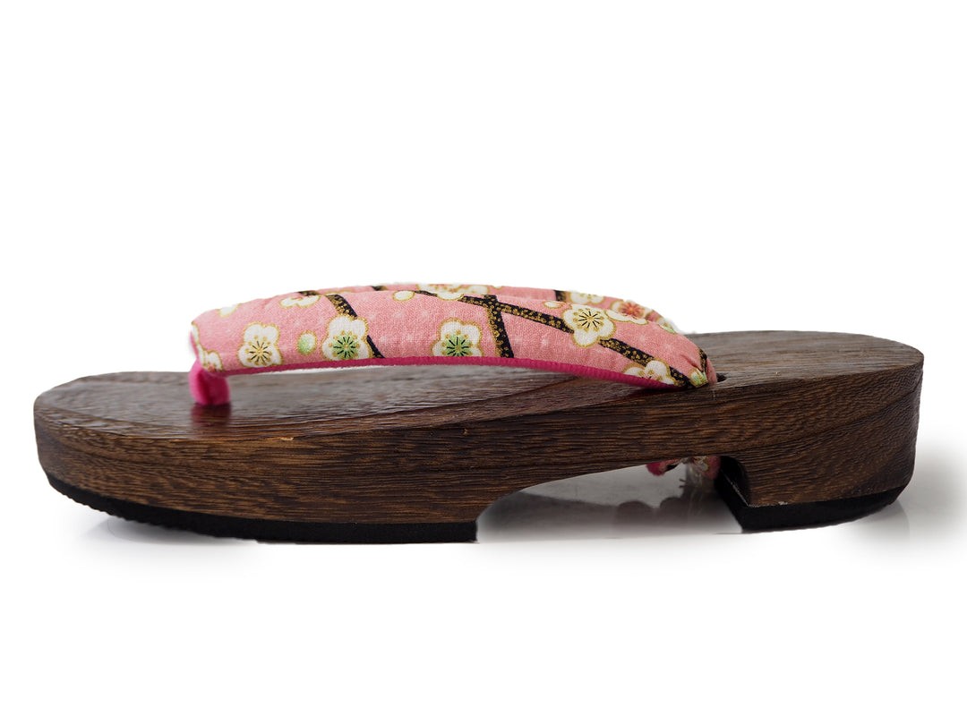 WOMEN'S JAPANESE KIMONO YUKATA WOODEN GETA SANDALS, PINK HANAO