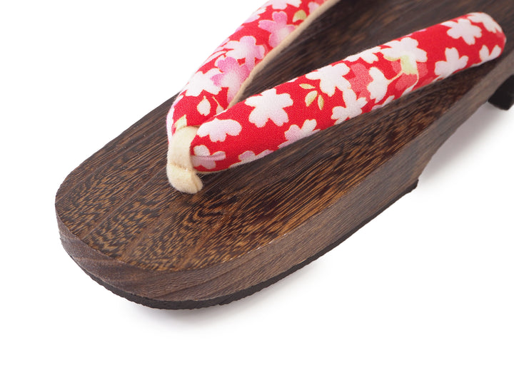 WOMEN'S JAPANESE KIMONO YUKATA WOODEN GETA SANDALS, RED HANAO