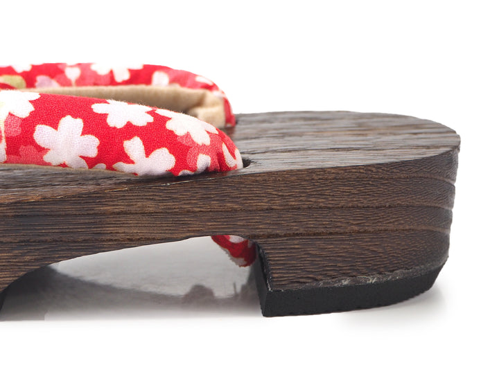 WOMEN'S JAPANESE KIMONO YUKATA WOODEN GETA SANDALS, RED HANAO