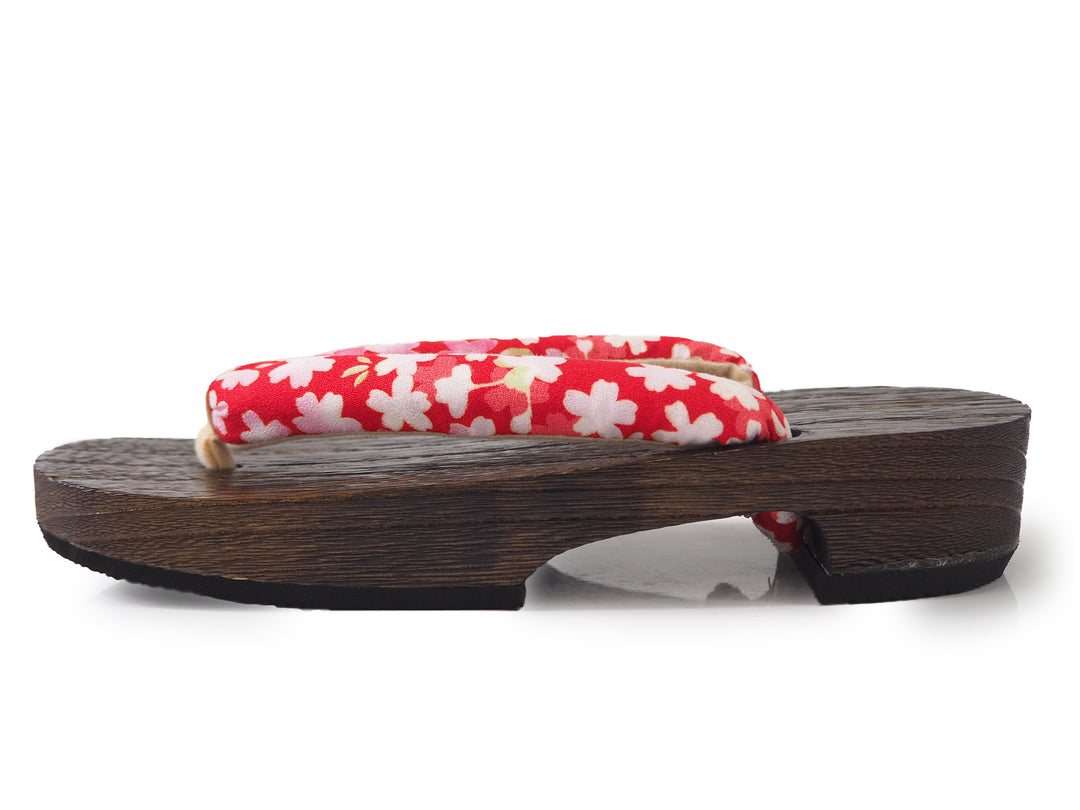 WOMEN'S JAPANESE KIMONO YUKATA WOODEN GETA SANDALS, RED HANAO