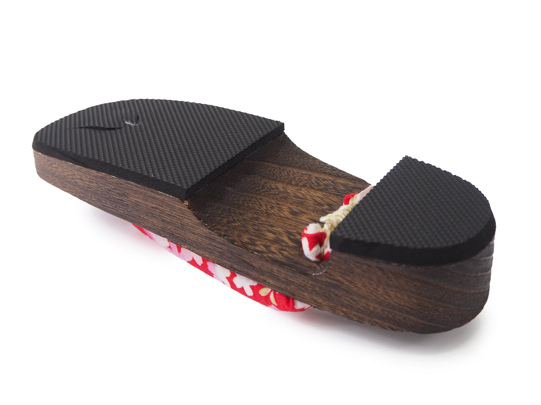 WOMEN'S JAPANESE KIMONO YUKATA WOODEN GETA SANDALS, RED HANAO