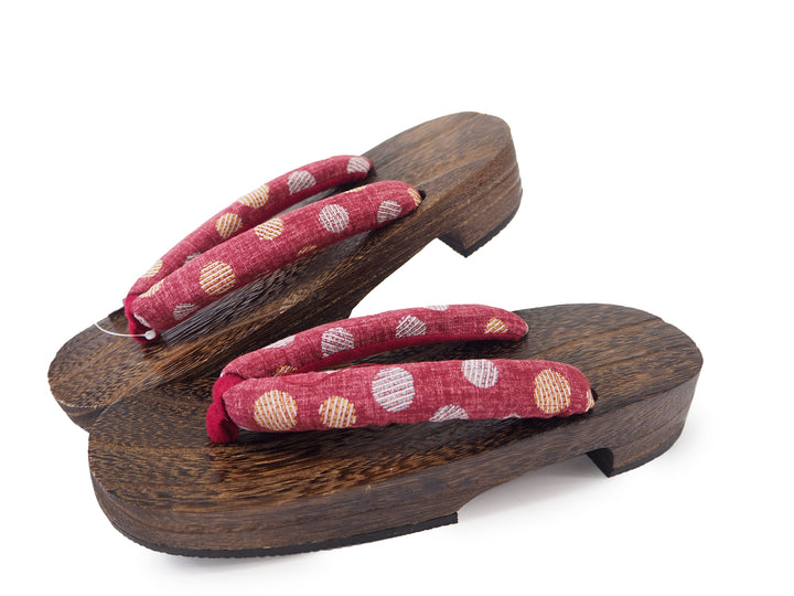 WOMEN'S JAPANESE KIMONO YUKATA WOODEN GETA SANDALS, RED HANAO