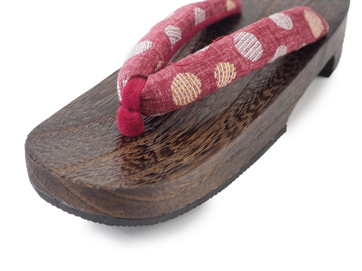 WOMEN'S JAPANESE KIMONO YUKATA WOODEN GETA SANDALS, RED HANAO