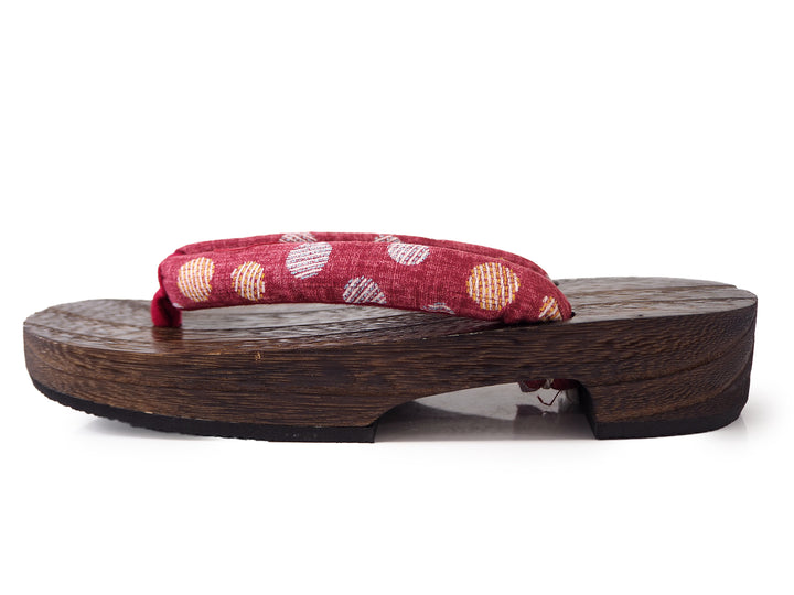 WOMEN'S JAPANESE KIMONO YUKATA WOODEN GETA SANDALS, RED HANAO