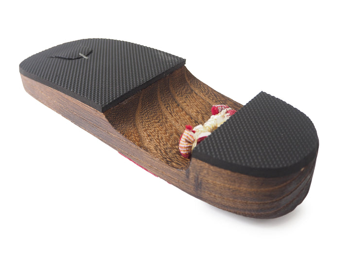 WOMEN'S JAPANESE KIMONO YUKATA WOODEN GETA SANDALS, RED HANAO