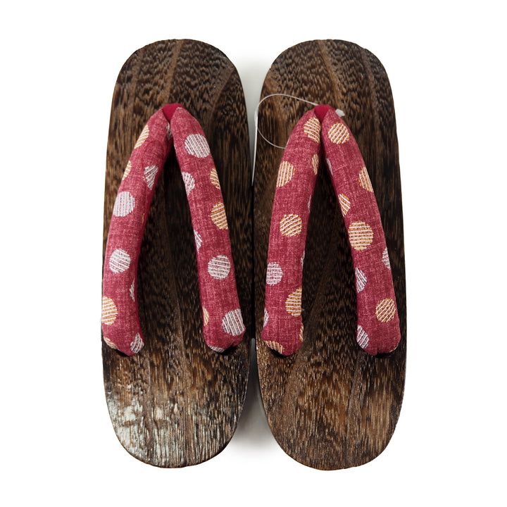 WOMEN'S JAPANESE KIMONO YUKATA WOODEN GETA SANDALS, RED HANAO