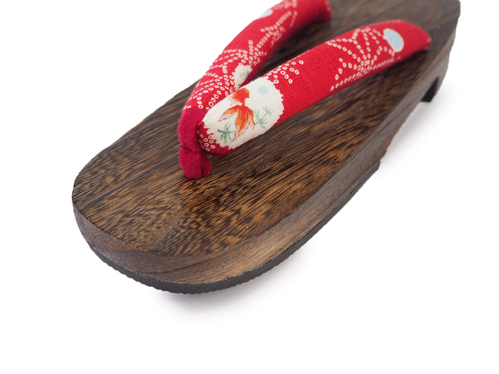 WOMEN'S JAPANESE KIMONO YUKATA WOODEN GETA SANDALS, RED HANAO