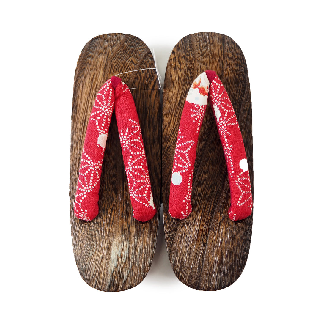 WOMEN'S JAPANESE KIMONO YUKATA WOODEN GETA SANDALS, RED HANAO