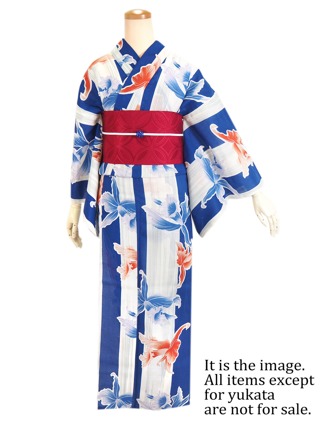 Women's Cotton Yukata, Casual Summer Kimono, Blue and White, Cattleya