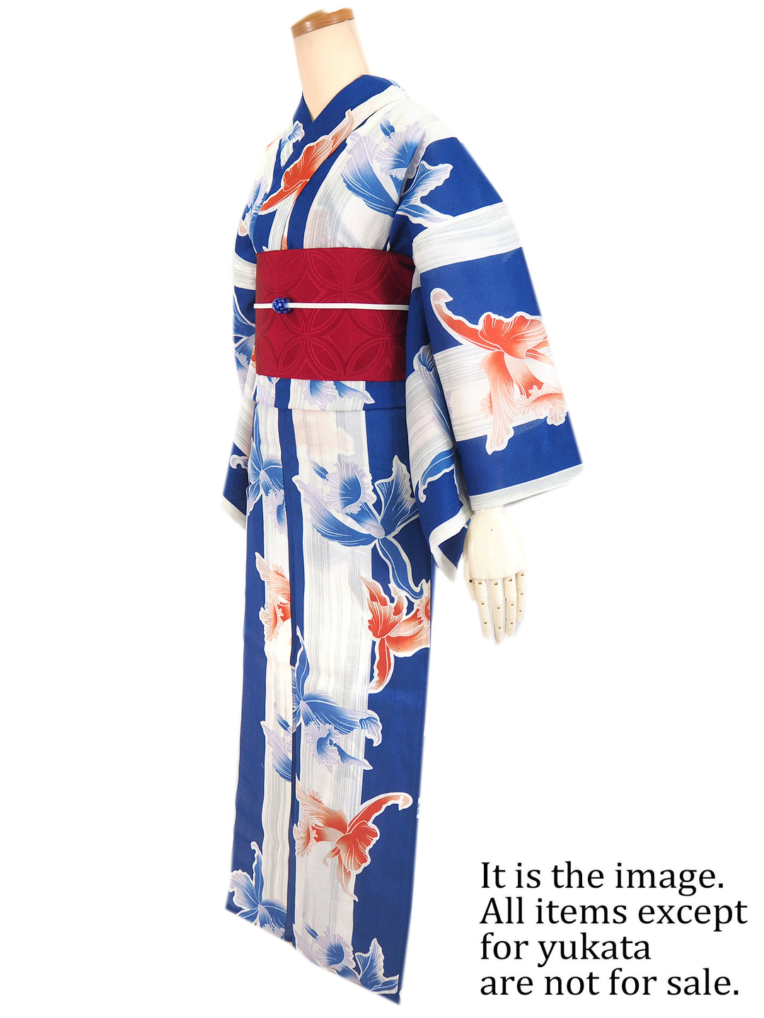 Women's Cotton Yukata, Casual Summer Kimono, Blue and White, Cattleya