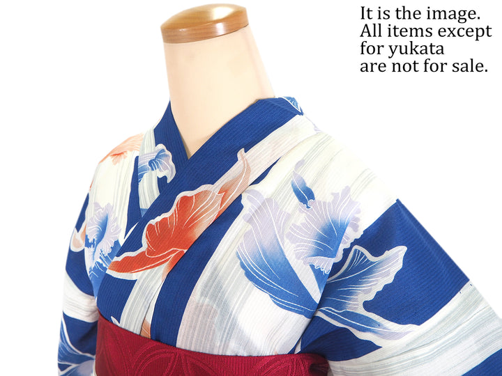 Women's Cotton Yukata, Casual Summer Kimono, Blue and White, Cattleya