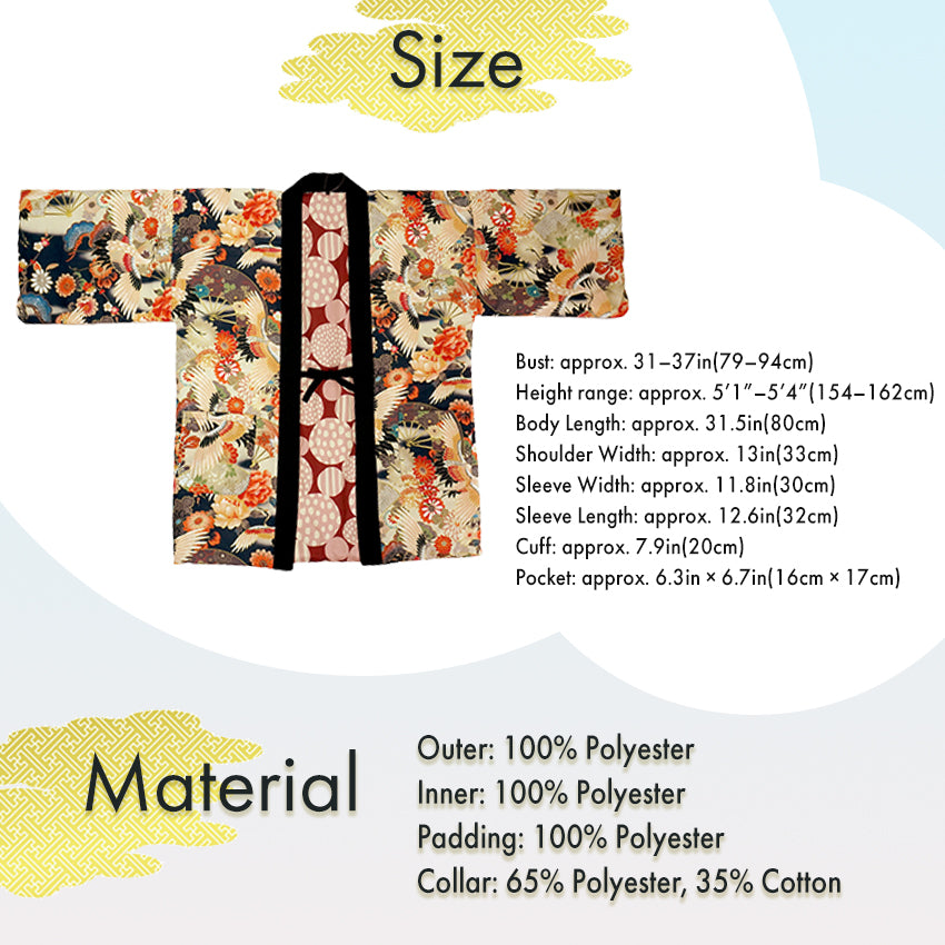 Reversible Women’s Hanten Jacket – Lightweight & Cozy Japanese Kimono Haori Winter Jacket Coat Outerwear